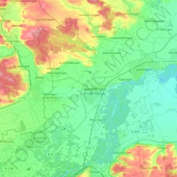 Topografische Karte Gundelfingen an der Donau (VGem), Höhe, Relief
