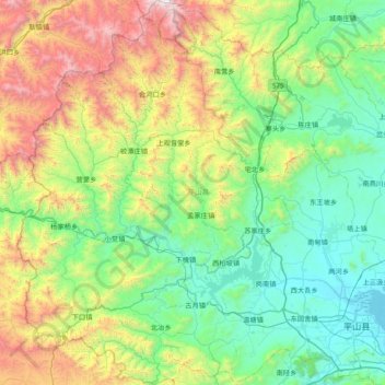 Topografische Karte Pingshan County, Höhe, Relief