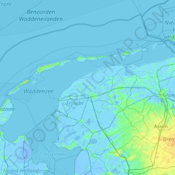 Topografische Karte Nederlandse Waddeneilanden, Höhe, Relief