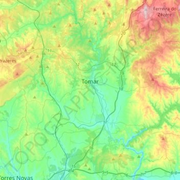 Topografische Karte Tomar, Höhe, Relief