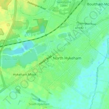 Topografische Karte North Hykeham, Höhe, Relief
