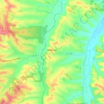 Topografische Karte Belmont, Höhe, Relief