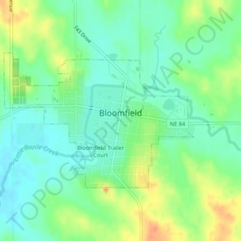 Topografische Karte Bloomfield, Höhe, Relief