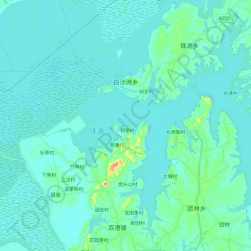Topografische Karte 白沙洲乡, Höhe, Relief