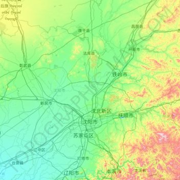 Topografische Karte Shenyang, Höhe, Relief
