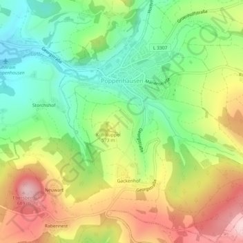 Topografische Karte Poppenhausen, Höhe, Relief