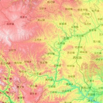 Topografische Karte Li County, Höhe, Relief