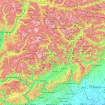 Topografische Karte Dolomites, Höhe, Relief
