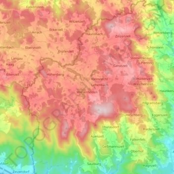 Topografische Karte Wiesenfelden, Höhe, Relief