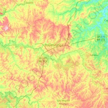 Topografische Karte Itapetininga, Höhe, Relief