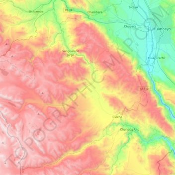 Topografische Karte Chupaca, Höhe, Relief