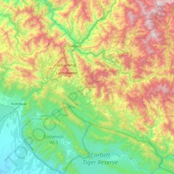Topografische Karte Lansdowne, Höhe, Relief