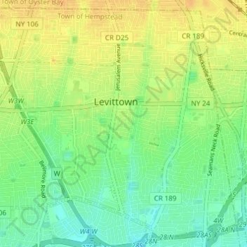 Topografische Karte Levittown, Höhe, Relief