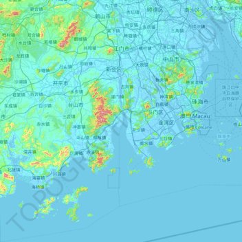 Topografische Karte Jiangmen, Höhe, Relief