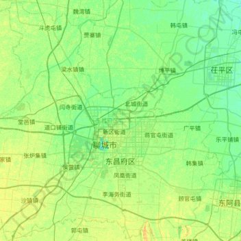Topografische Karte Dongchangfu District, Höhe, Relief