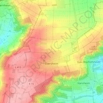 Topografische Karte Ebersheim, Höhe, Relief
