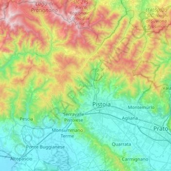Topografische Karte Pistoia, Höhe, Relief