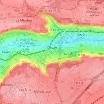 Topografische Karte Orsay, Höhe, Relief