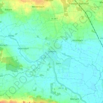 Topografische Karte Ornbau, Höhe, Relief