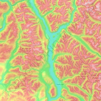 Topografische Karte Upper Arrow Lake, Höhe, Relief