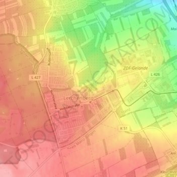 Topografische Karte Lerchenberg, Höhe, Relief