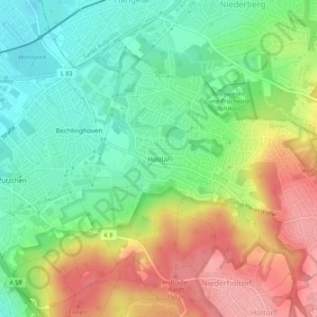 Topografische Karte Holzlar, Höhe, Relief