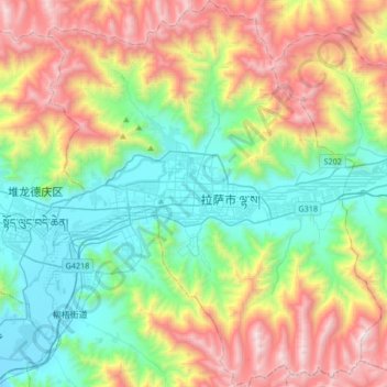 Topografische Karte Chengguan District, Höhe, Relief