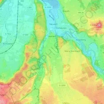 Topografische Karte Lautrach, Höhe, Relief