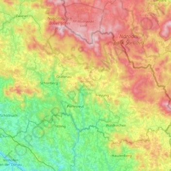 Topografische Karte Landkreis Freyung-Grafenau, Höhe, Relief
