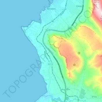 Topografische Karte Terrasini, Höhe, Relief