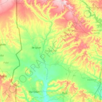 Topografische Karte Yewa North, Höhe, Relief