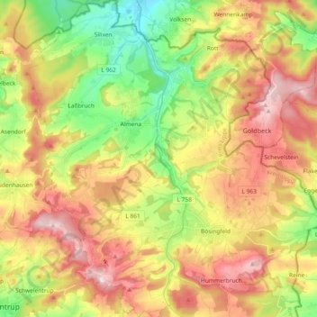 Topografische Karte Extertal, Höhe, Relief