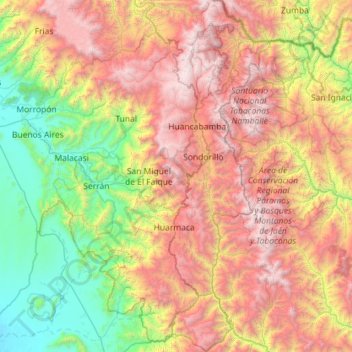 Topografische Karte Huancabamba, Höhe, Relief