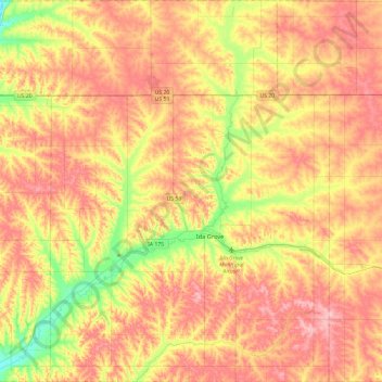 Topografische Karte Ida County, Höhe, Relief