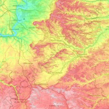 Topografische Karte Landkreis Neustadt an der Aisch-Bad Windsheim, Höhe, Relief