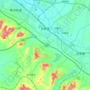 Topografische Karte 东都镇, Höhe, Relief