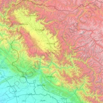 Topografische Karte Jammu und Kaschmir, Höhe, Relief