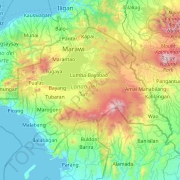 Topografische Karte Lanao del Sur, Höhe, Relief