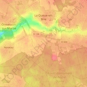 Topografische Karte La Queue-en-Brie, Höhe, Relief