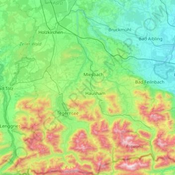 Topografische Karte Landkreis Miesbach, Höhe, Relief