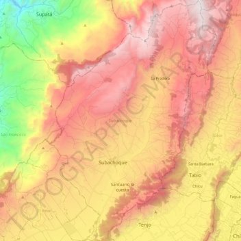 Topografische Karte Subachoque., Höhe, Relief