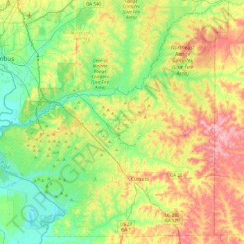 Topografische Karte Chattahoochee County, Höhe, Relief