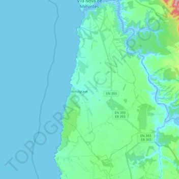 Topografische Karte Longueira/Almograve, Höhe, Relief