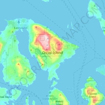 Topografische Karte Orcas Island, Höhe, Relief