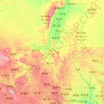 Topografische Karte Ningxia, Höhe, Relief