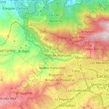 Topografische Karte Parroquia Sucre, Höhe, Relief