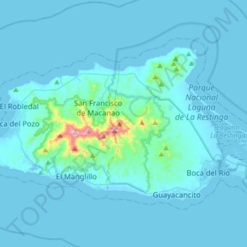 Topografische Karte Municipio Península de Macanao, Höhe, Relief