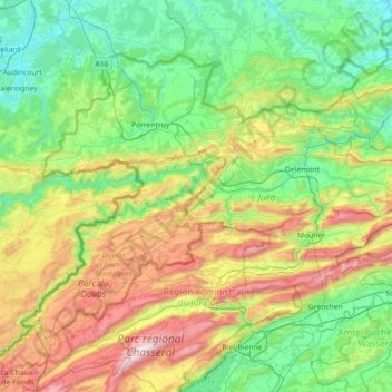 Topografische Karte Jura, Höhe, Relief