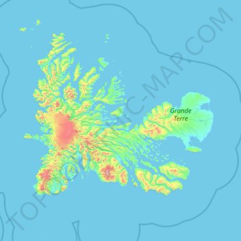 Topografische Karte Îles Kerguelen, Höhe, Relief