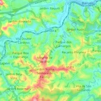Topografische Karte Jandira, Höhe, Relief